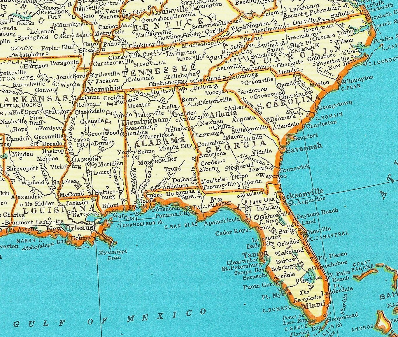 Southern States Map With Cities