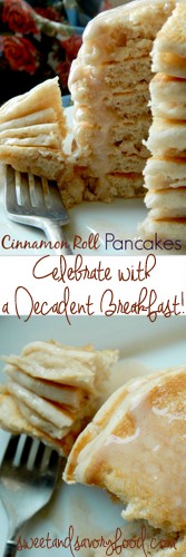 cinnamon roll pancakes (sweetandsavoryfood.com)