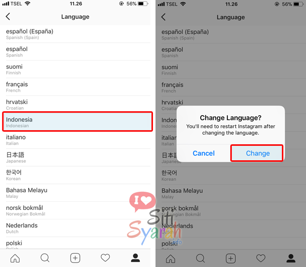 cara mengubah bahasa di Instagram iPhone