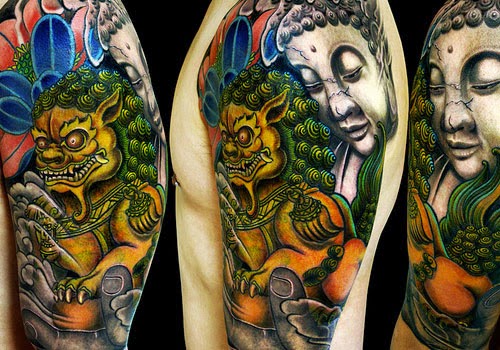 Tatuaje de leon Fu tradicional chino