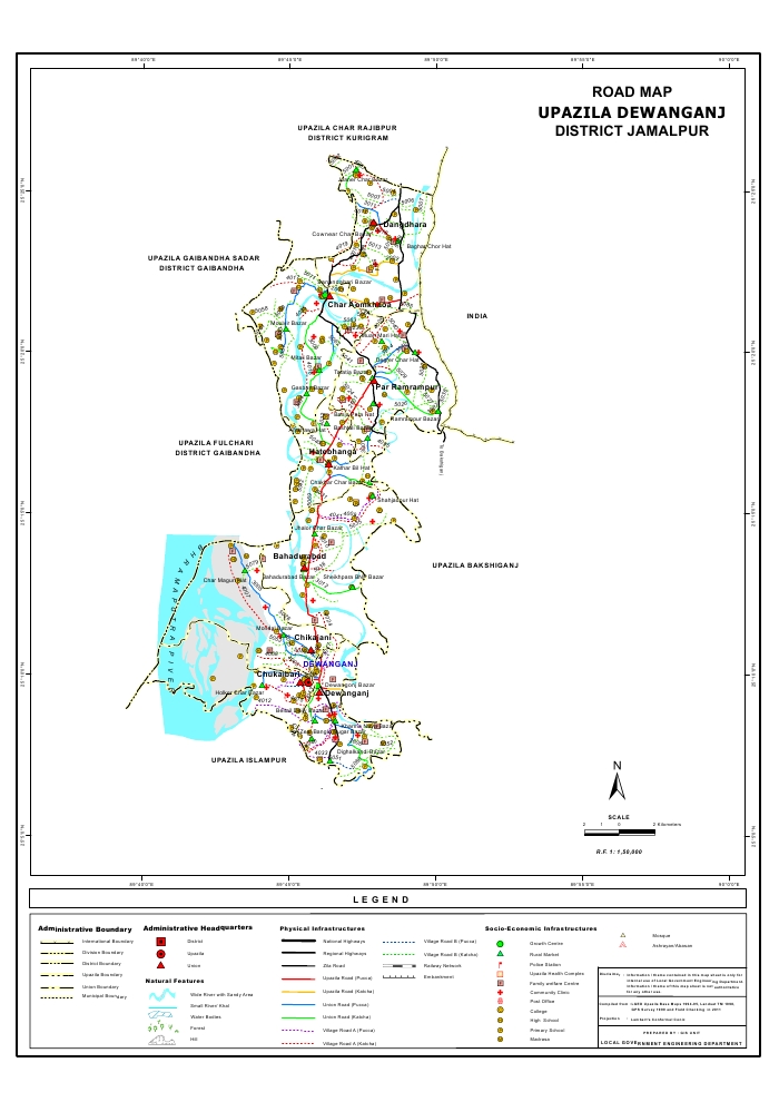 Dewanganj Upazila Road Map Jamalpur District Bangladesh
