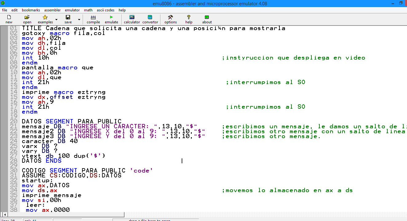 LENGUAJES DE INTERFAZ: PROGRAMA CON MACRO EN EMU 8086