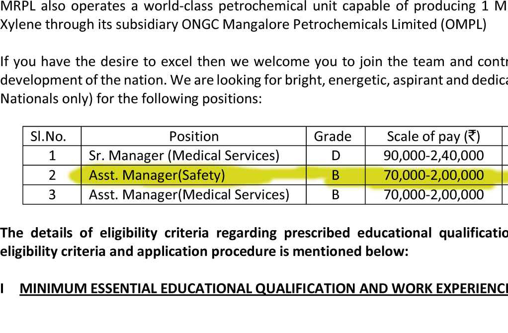 MRPL, Mangalore Safety Manager Jobs