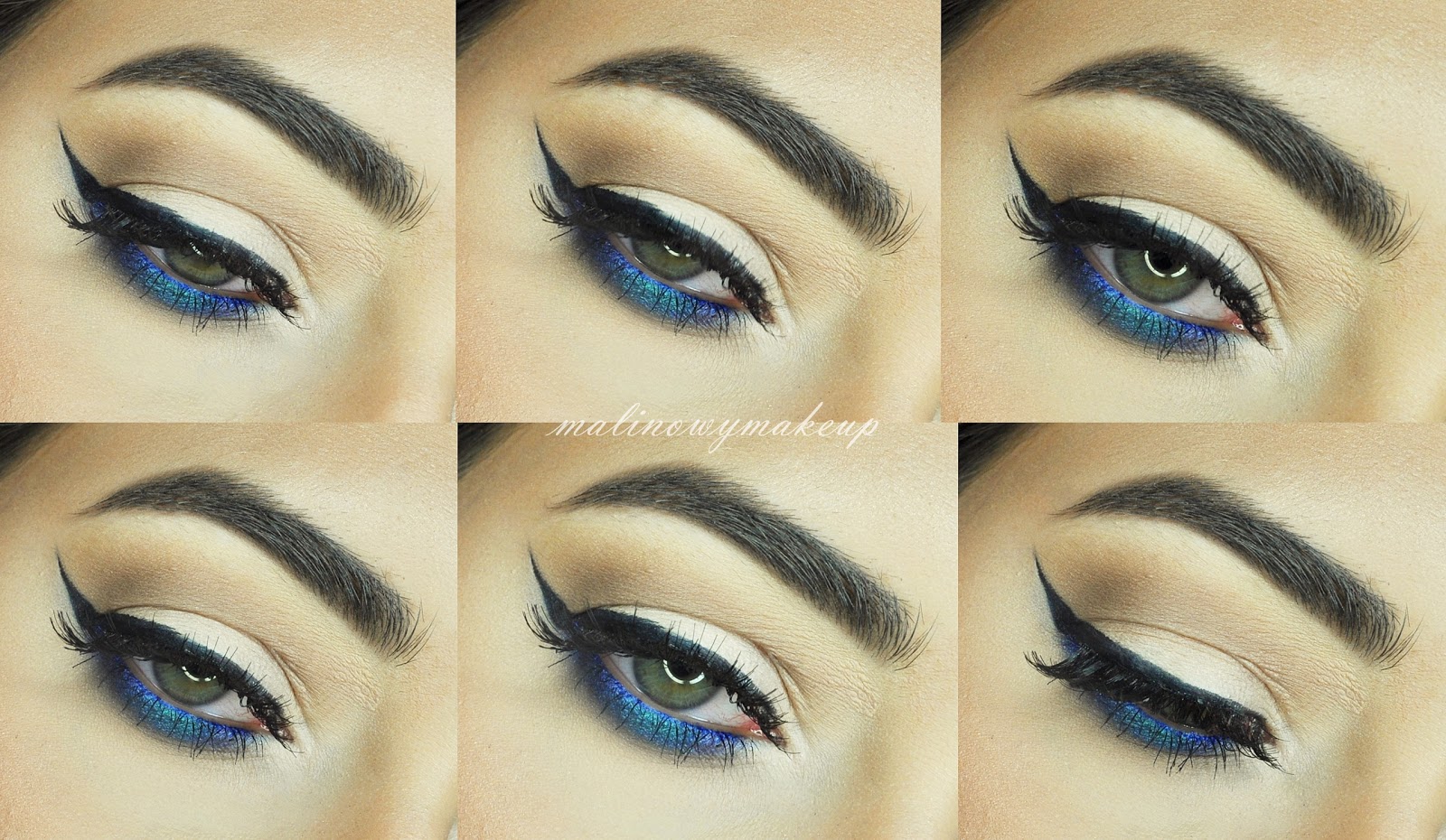 blue makeup niebieski makijaż dolna powieka sztuczne rzęsy