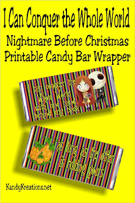 "I can conquer the whole world with one hand behind my back, as long as the other is holding yours." What a great card for someone you love who loves Jack Skellington and the Nightmare Before Christmas.  This printable candy bar wrapper can be used as a card and a gift to let someone special know how much they mean to you.