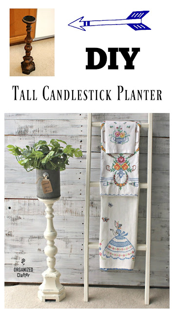Tall Thrifted Candlestick to Fun Farmhouse Planter