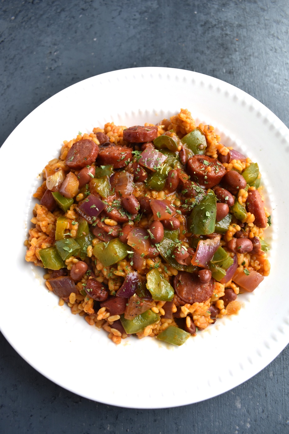 Louisiana-Style Red Beans & Rice with Chicken Sausage, Peppers & Onions