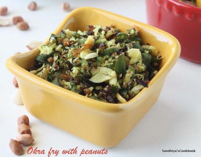 Sandhiya's Cookbook Okra stir fry with peanuts Vendakkai Verkadalai