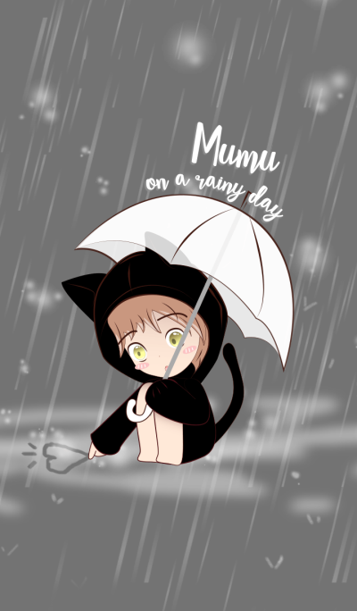 Mumu in hood cat on a rainy day