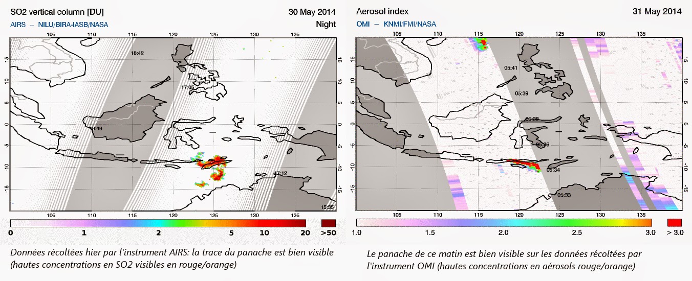 Aérosols de l'éruption du volcan Sangeang Api, 30 et 31 mai 2014
