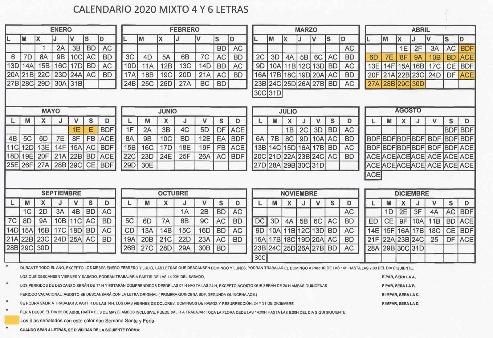 calendario descanso taxi sevilla 2020
