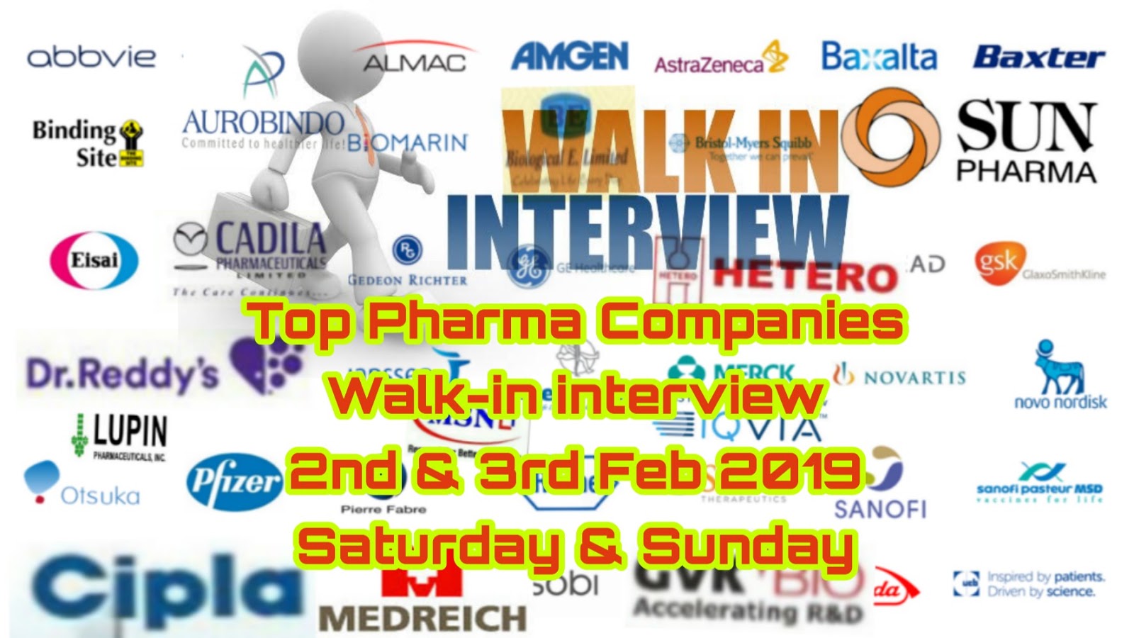 Top pharma companies Walkin interview on 2nd & 3rd Feb 2019