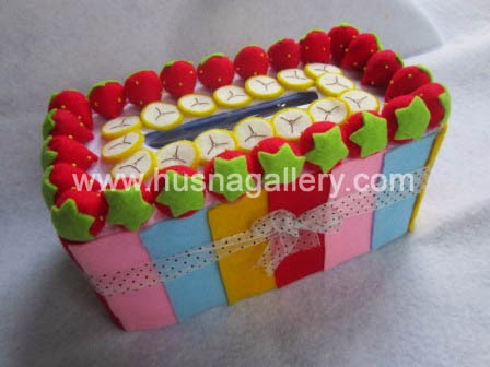 kotak tempat tissue hias kain flanel rainbow cake
