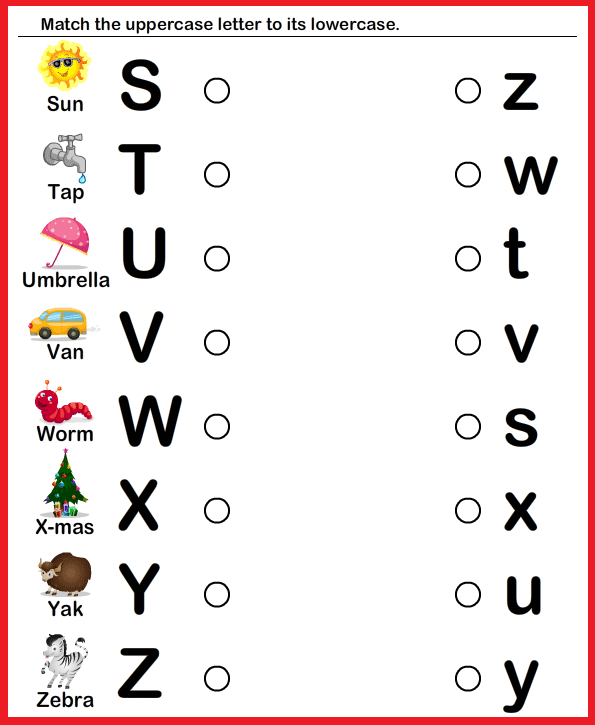 Kindergarten Worksheets: Match upper case and lower case letters 8