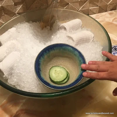 iced wash cloths and cucumber slices at Apuane Spa at Four Seasons Resort Punta Mita in Mexico