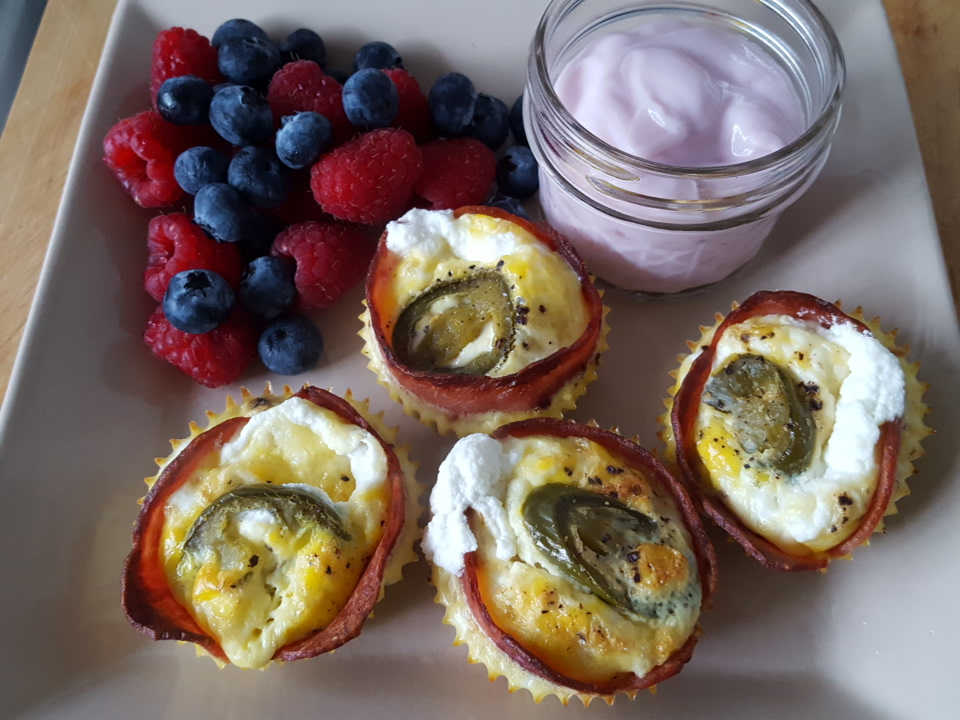 Suzanne's Kitchen Smoked ham/goat cheese/jalapeno egg cups!