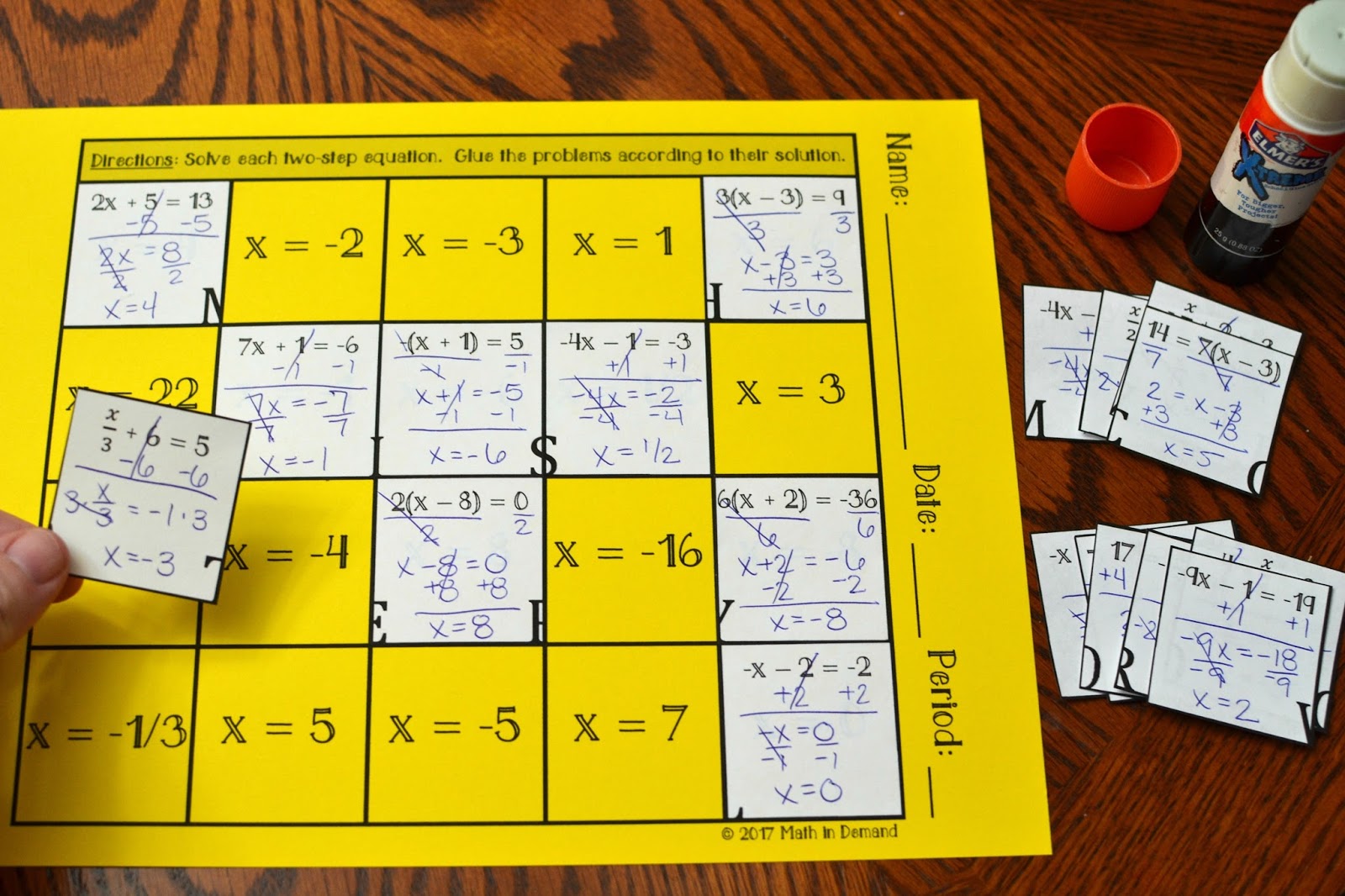 Two-Step Equations Hidden Message Activity / Worksheet
