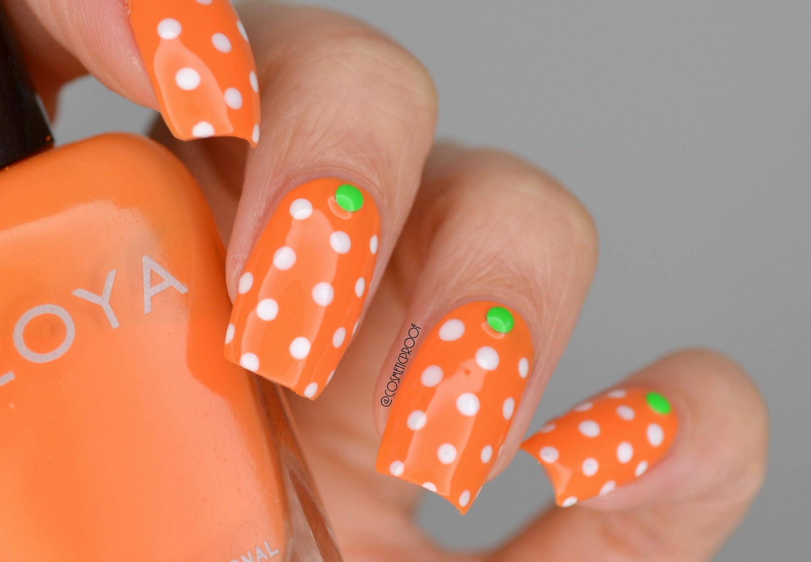 Orange and White Glitter Polka Dot Nails - wide 3