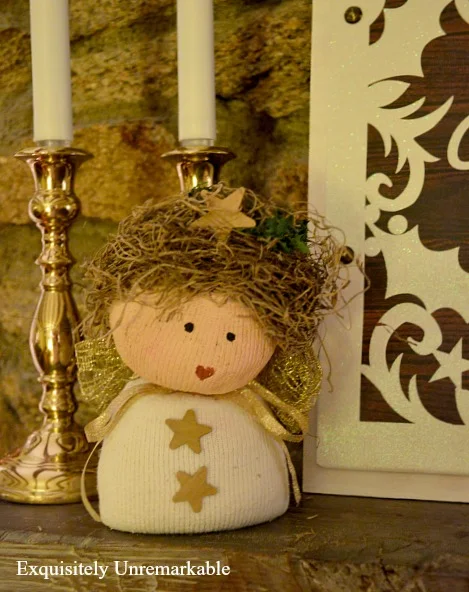 Sock Angel Doll on the fireplace