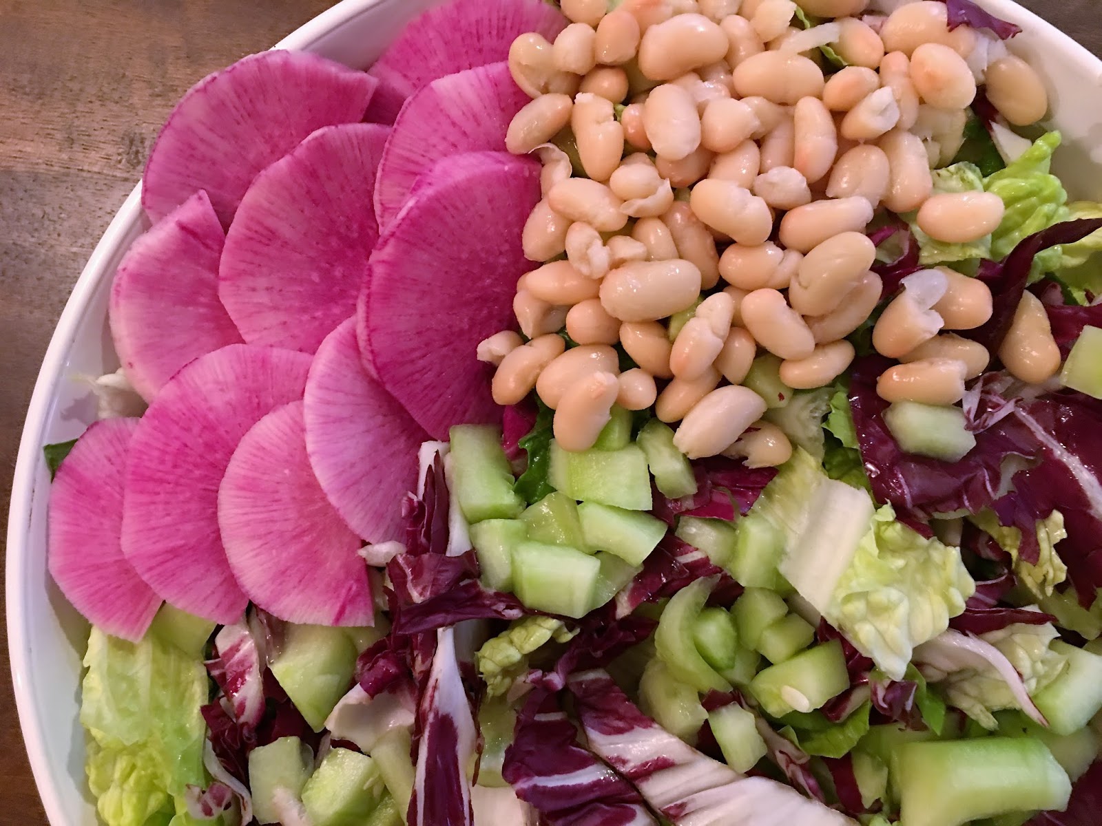 Romaine and Radicchio Salad with White Beans, Celery and Watermelon