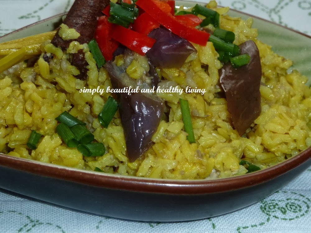 simply beautiful and healthy living Turmeric Eggplant Rice (Meatless