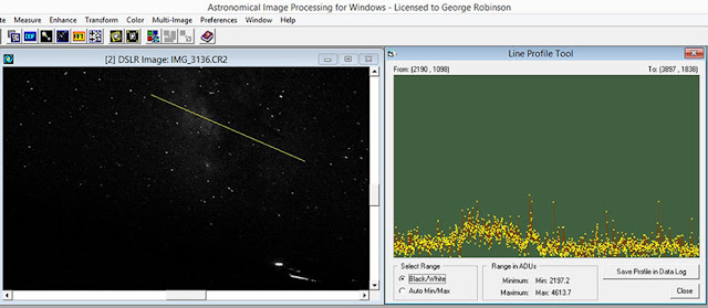 AIP4WIN Screenshot profile analysis of Milky Way image 3136 (Source: Palmia Observatory)