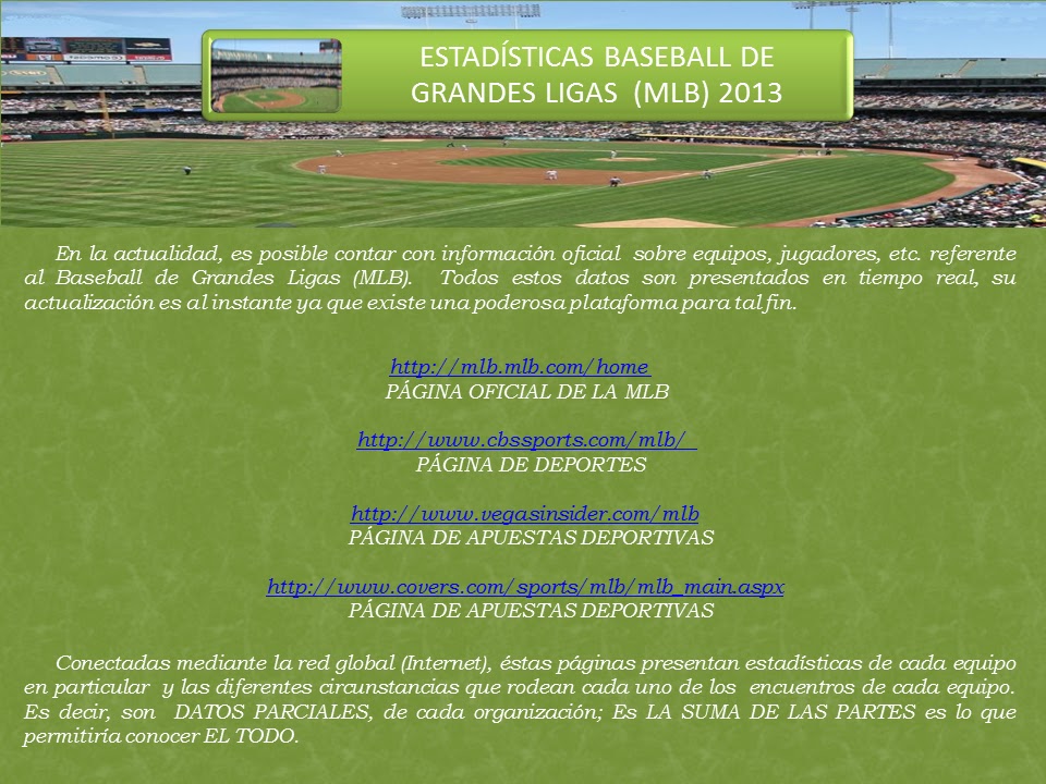 ESTADíSTICA DEPORTIVA IV ESTADÍSTICAS BASEBALL (MLB)