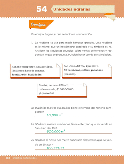 Respuestas Apoyo Primaria Desafíos Matemáticos 5to Grado Bloque III Lección 54 Unidades agrarias