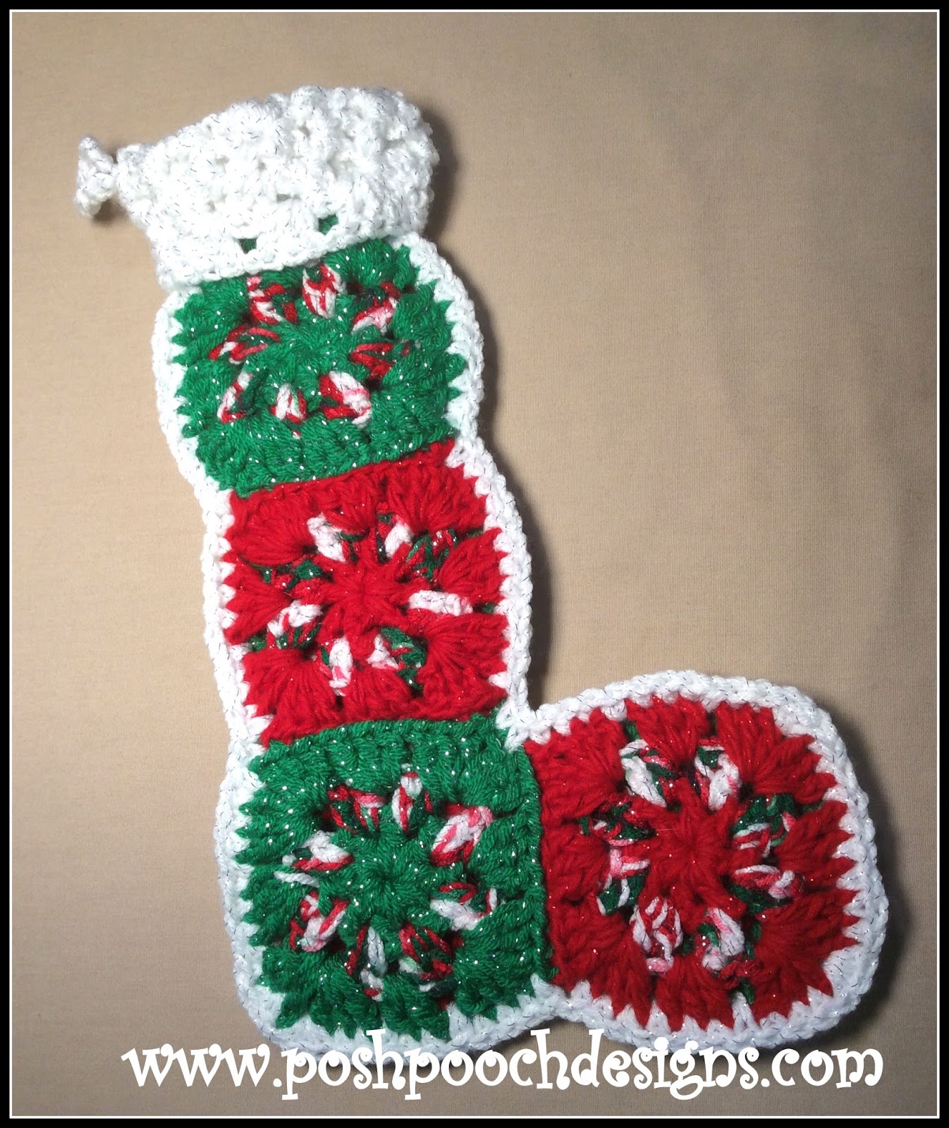 Posh Pooch Designs Granny Square Christmas Stockings Crochet Pattern