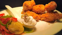 Dinner ideas homemade KFC style fried chicken in plate with mayonnaise sauce and garnished
