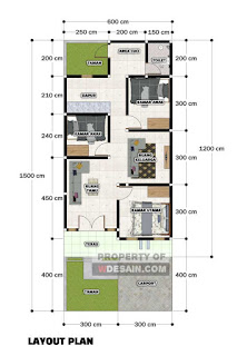 Desain Rumah Ukuran 6x12 Dengan 3 kamar Model Minimalis