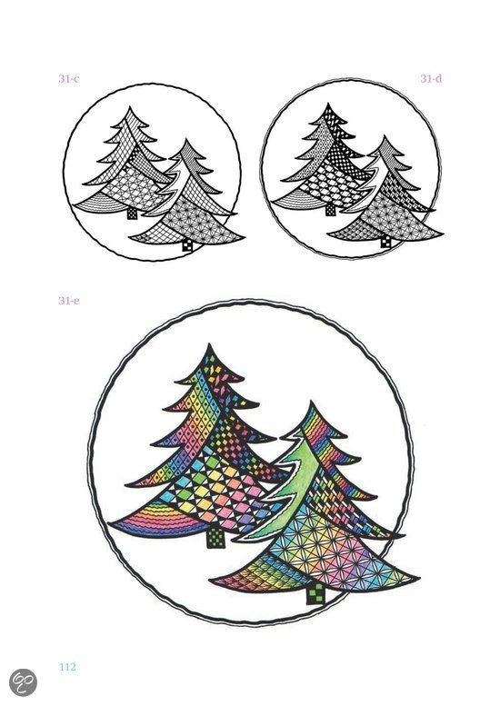 Zentangle, rustgevend tekenen Zentangle, kerstbomen