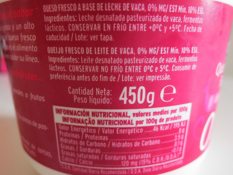 Queijo fresco batido 0% MG Flor de Burgos - informação nutricional e ingredientes