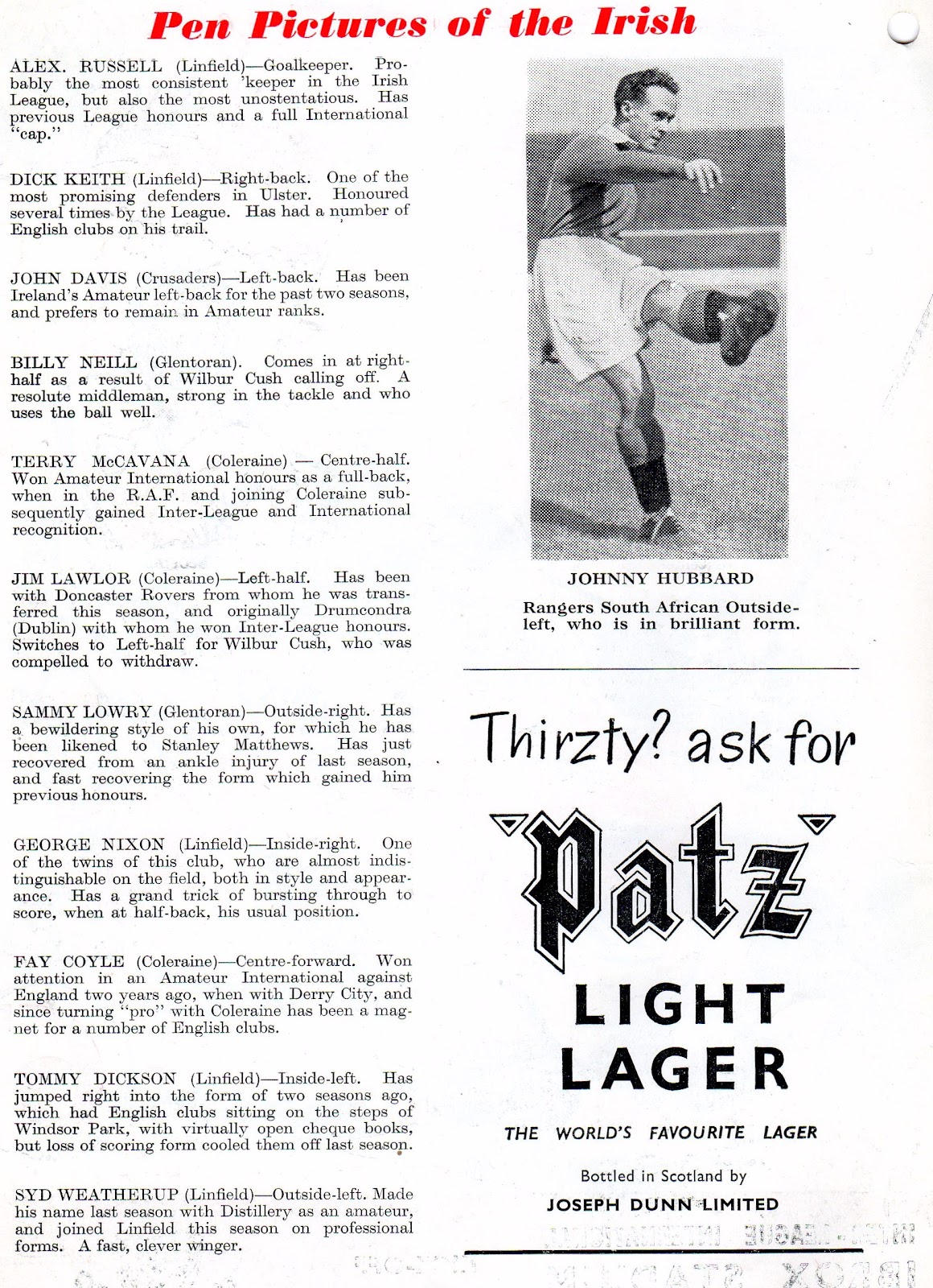 Irish League Footballing Greats Irish League Representative Match