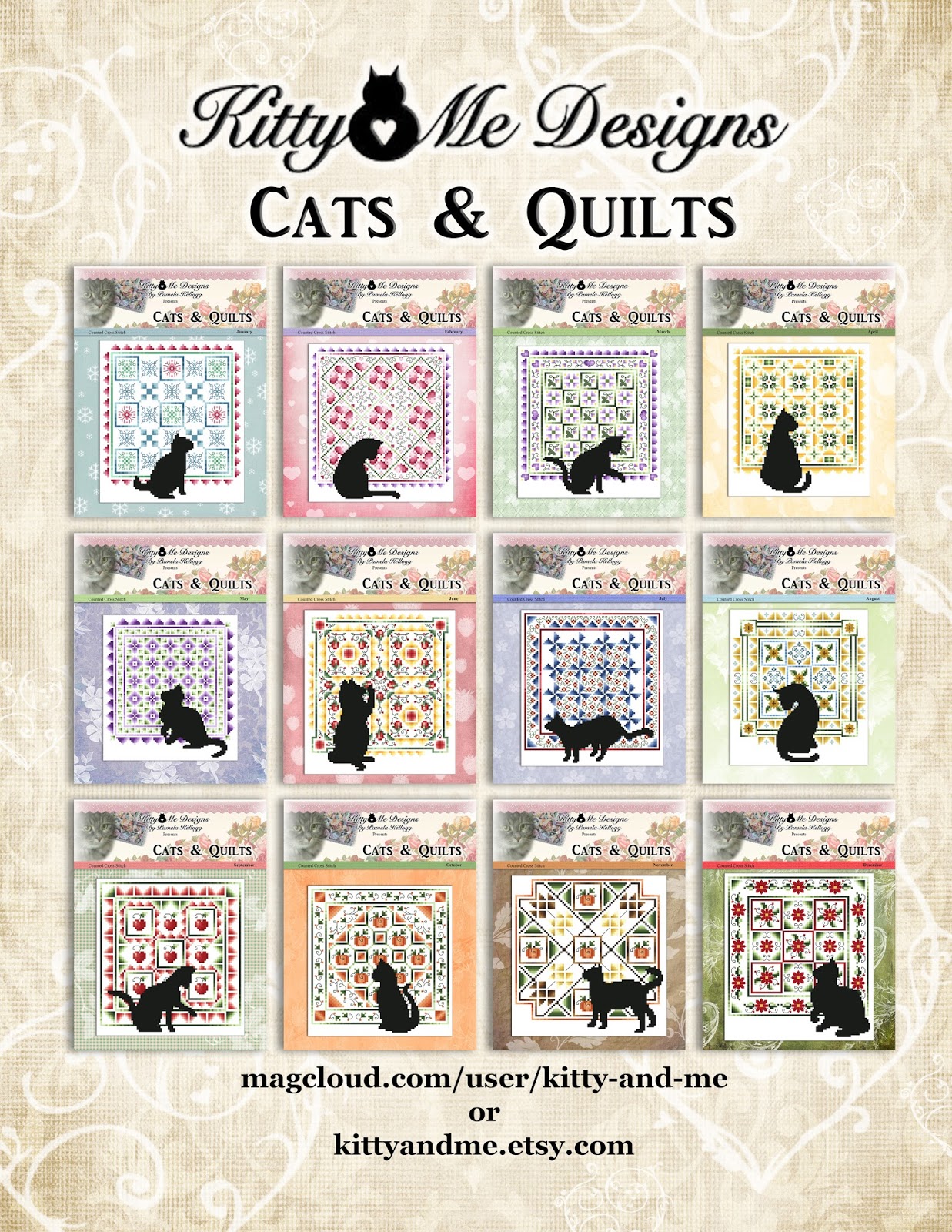 Kitty And Me Designs Cats And Quilts December Counted Cross Stitch Pattern