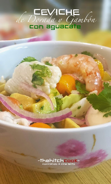 Ceviche de dorada y gambón con aguacate (Cena#79)