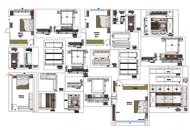 HOUSE FURNITURE AND INTERIOR LAYOUT CAD DRAWING DETAILS DWG FILE