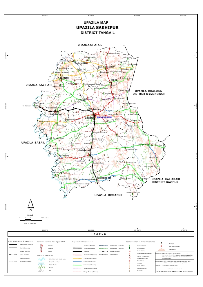 Sakhipur Upazila Map Tangail District Bangladesh