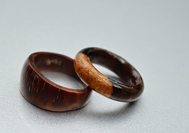 His and hers wooden hand carved rings
