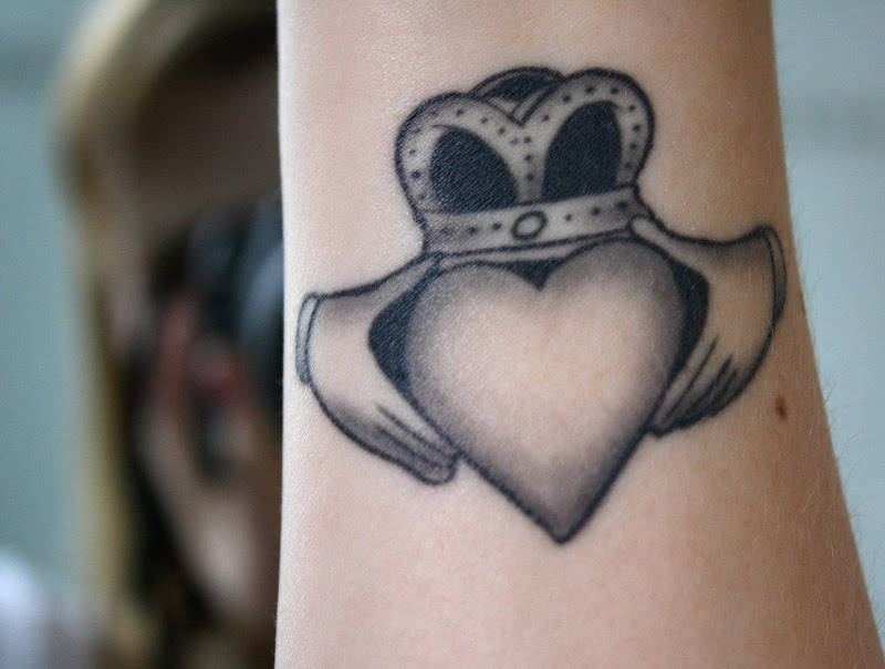 claddagh tattoo on my inner right wrist tattoo again with title=