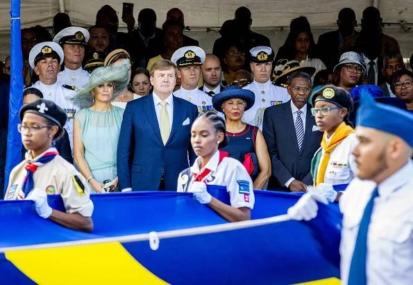 King Willem-Alexander and Queen Maxima attended the celebrations of Curacao Anthem and Flag Day 2018 (Dia di Bandera). wore Natan dress