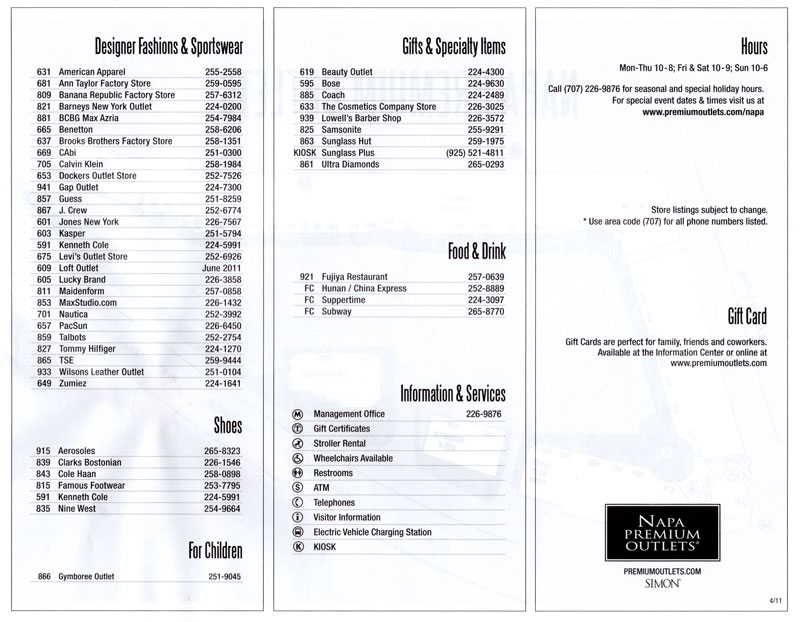 Outlet Mall Stores List