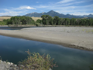 Yellowstone River with distant mountains, Livingston, Montana