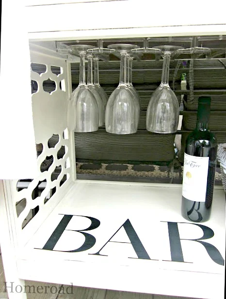 How to create wine glass storage on a DIY rolling bar cart