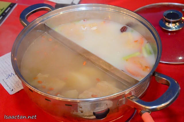 Our hot pot with a combination of Madam Wong's signature Beef Bone Soup and Pork Bone Soup