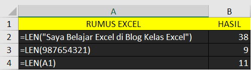 Contoh Penerapan Fungsi LEN Excel - @kelasexcel.id