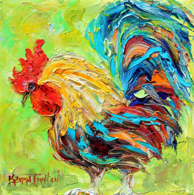 Original oil painting Rooster by Karen Tarlton - palette knife fine art imp...