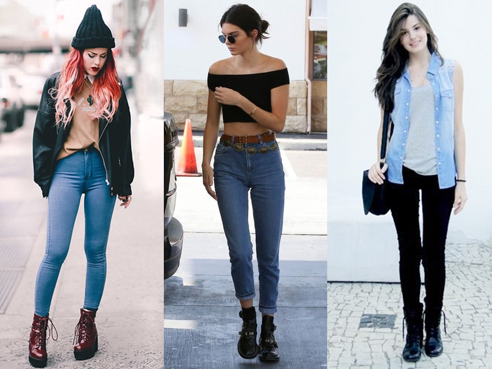calça jeans com coturno feminino