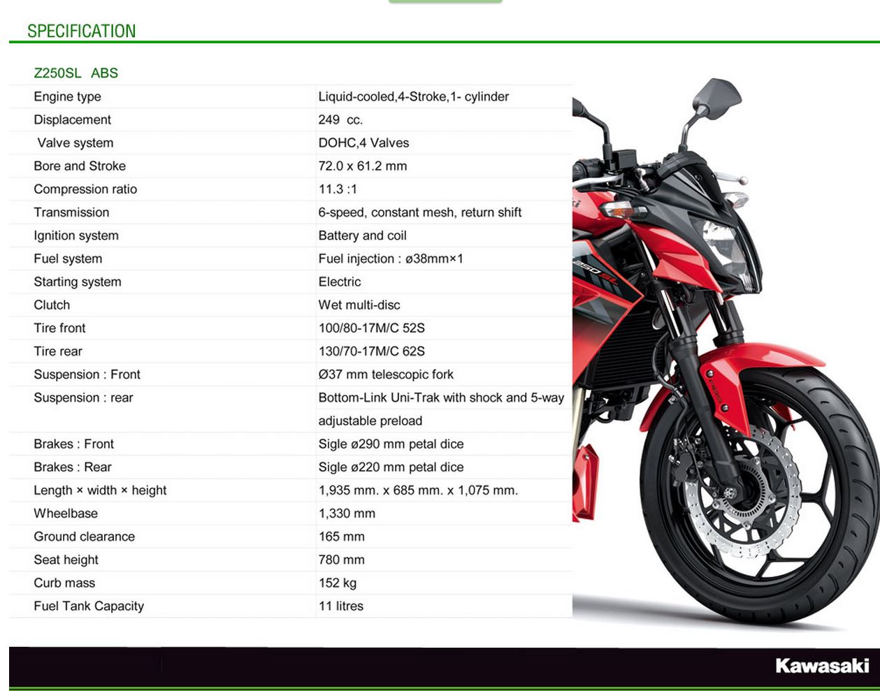 kawasaki z250sl spec