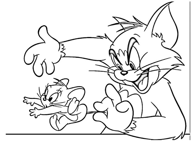 Animal pictures black and white for coloring - Gambar Mewarnai Kucing dan Tikus Lucu  | Tom and Jerry
